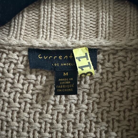 ANTHRO Current Air Los Angeles Tan Knit Long Cardigan Sweater sz M Cable Knit - Picture 2 of 5